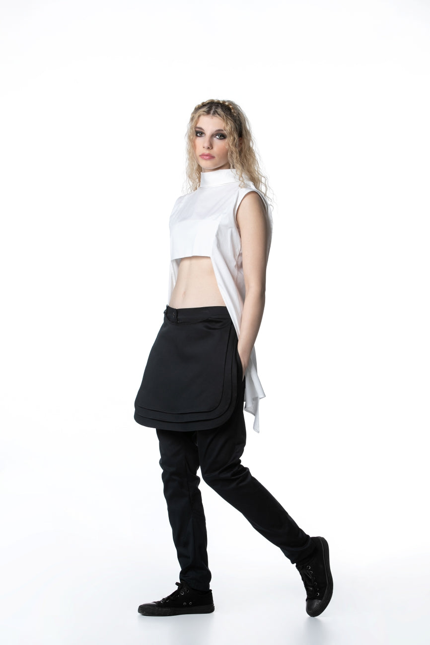 White Asymmetrical Jabot Shirt In White