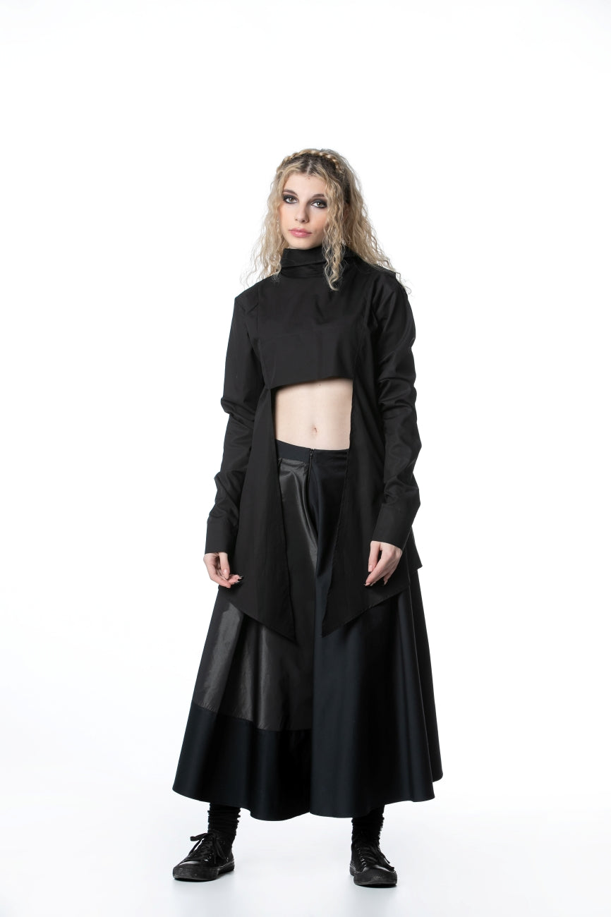 Black Asymmetrical Shirt With Jabot