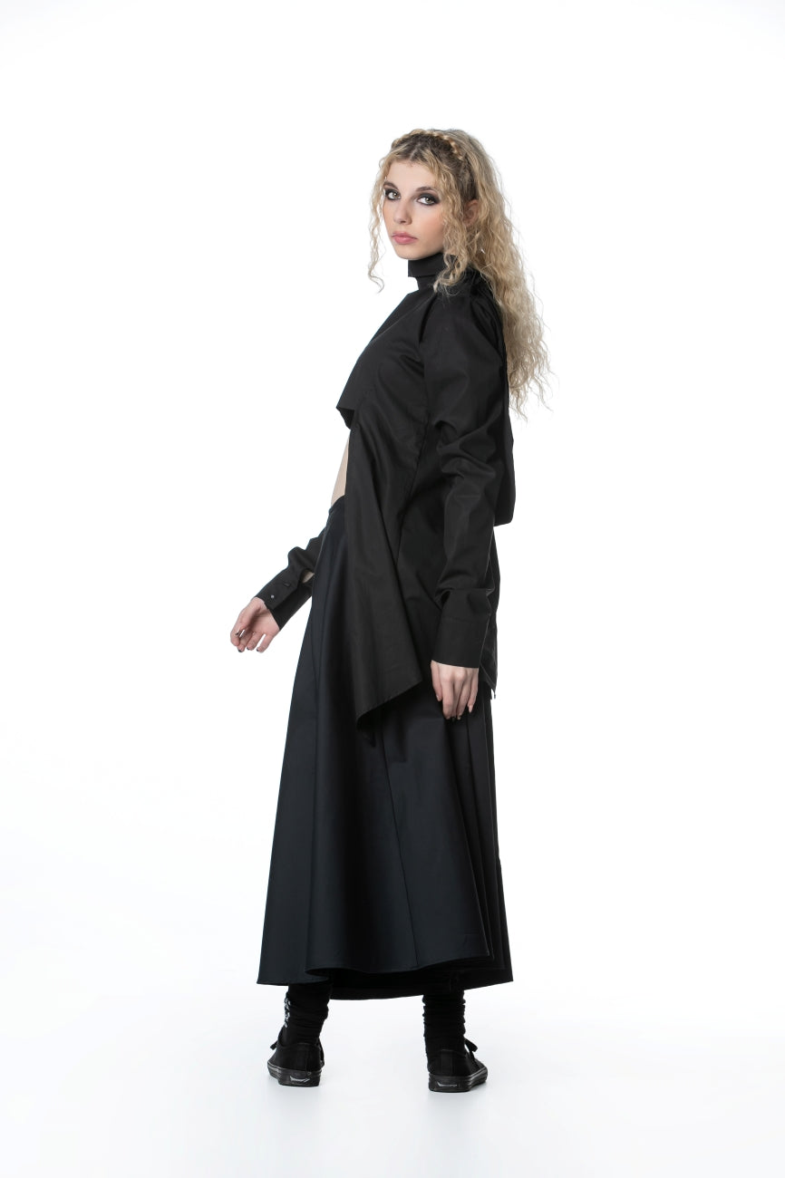 Black Asymmetrical Shirt With Jabot