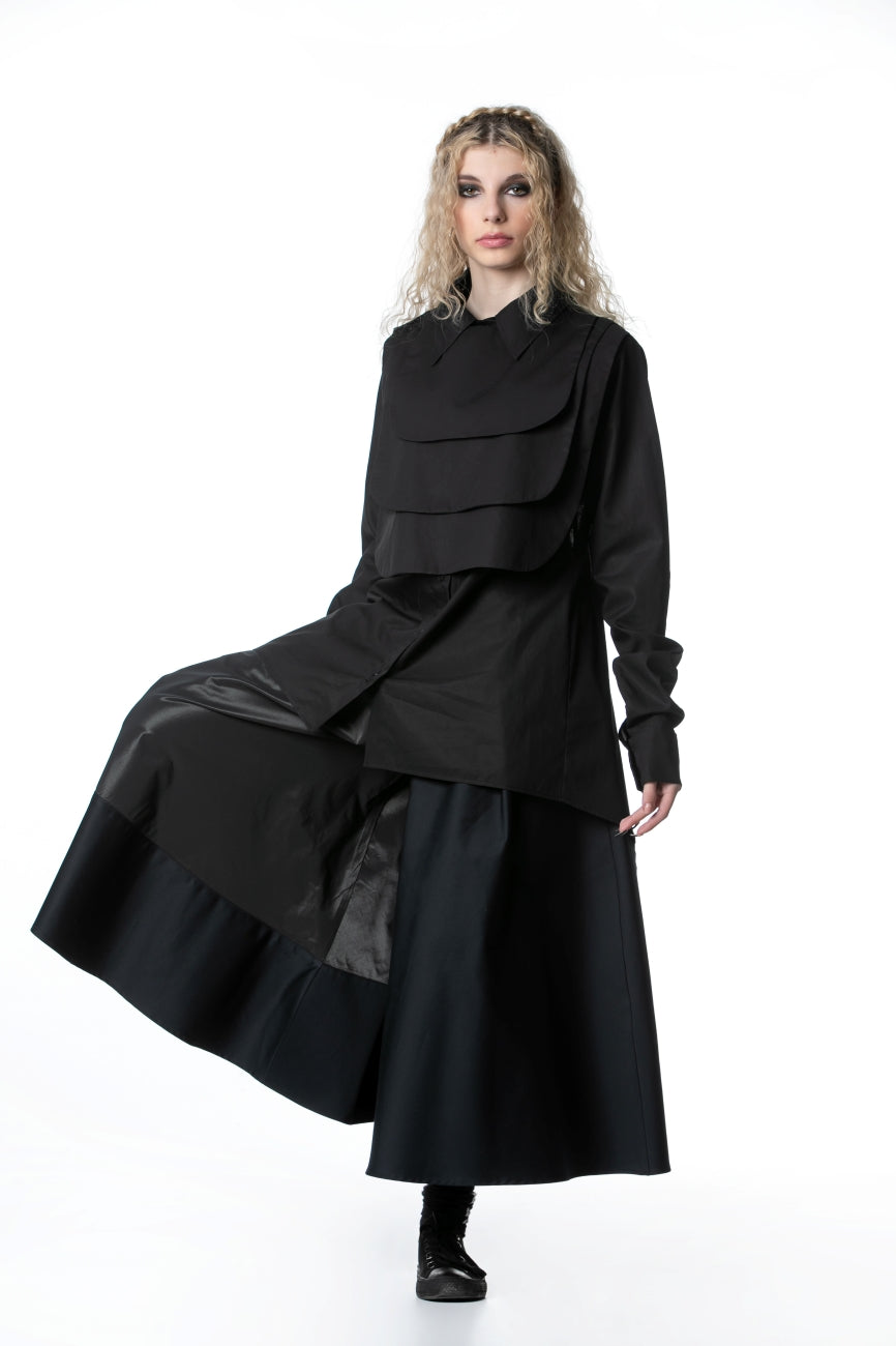 Black Asymmetrical Shirt With Jabot