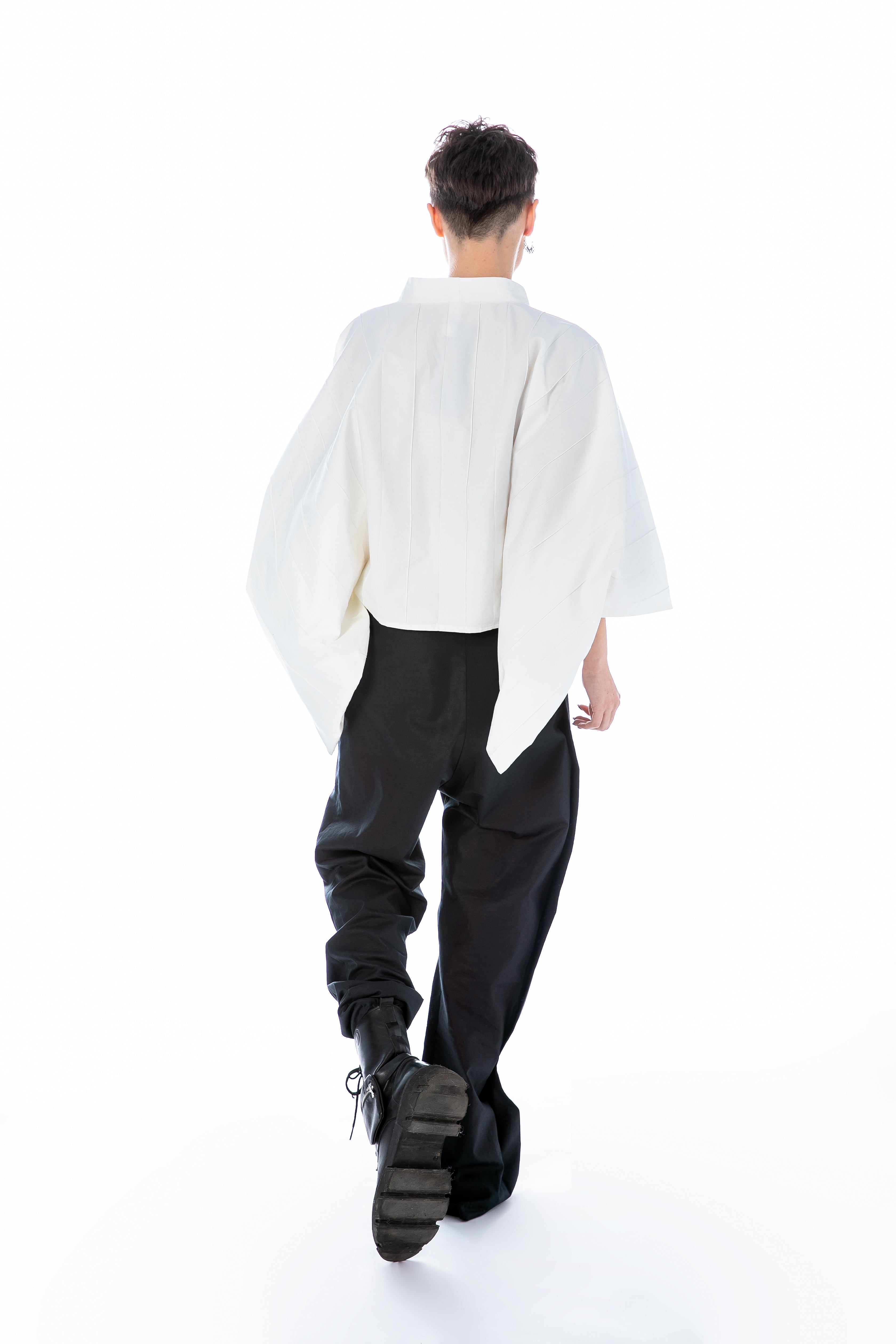 Batwing Cotton Top With Sculptural Stand Collar