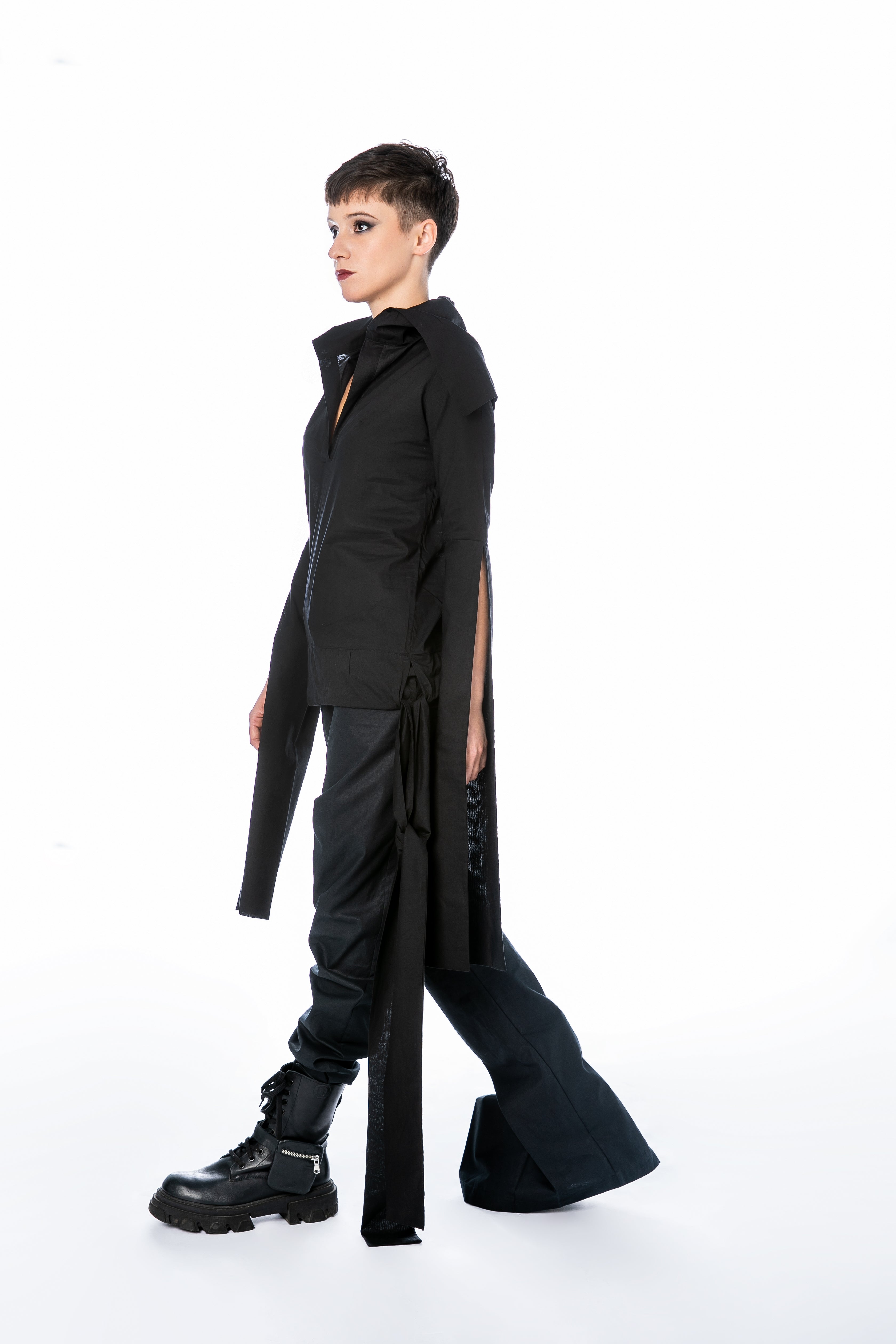 Shirt With Oversized Sleeves & Cape Collar