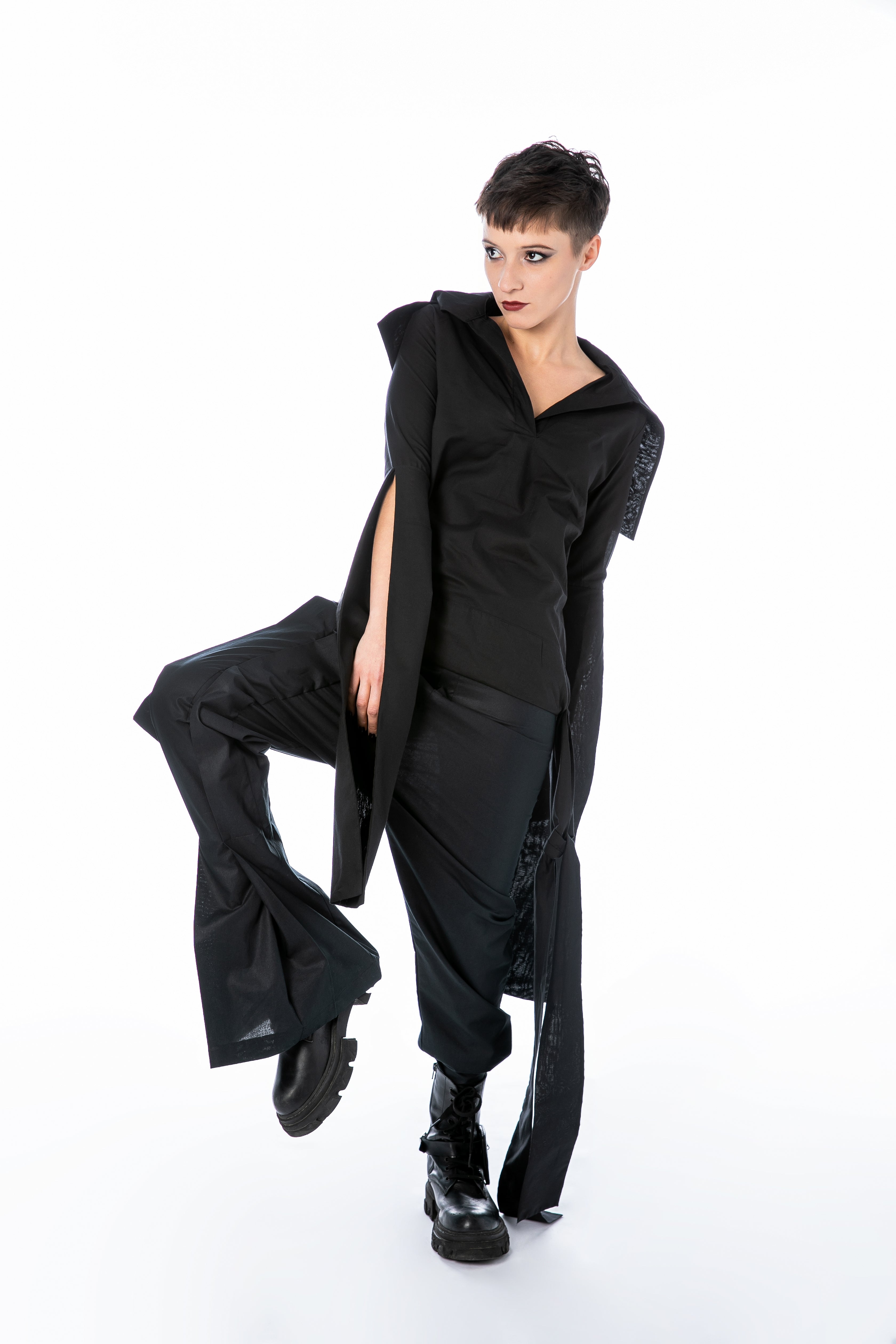 Shirt With Oversized Sleeves & Cape Collar