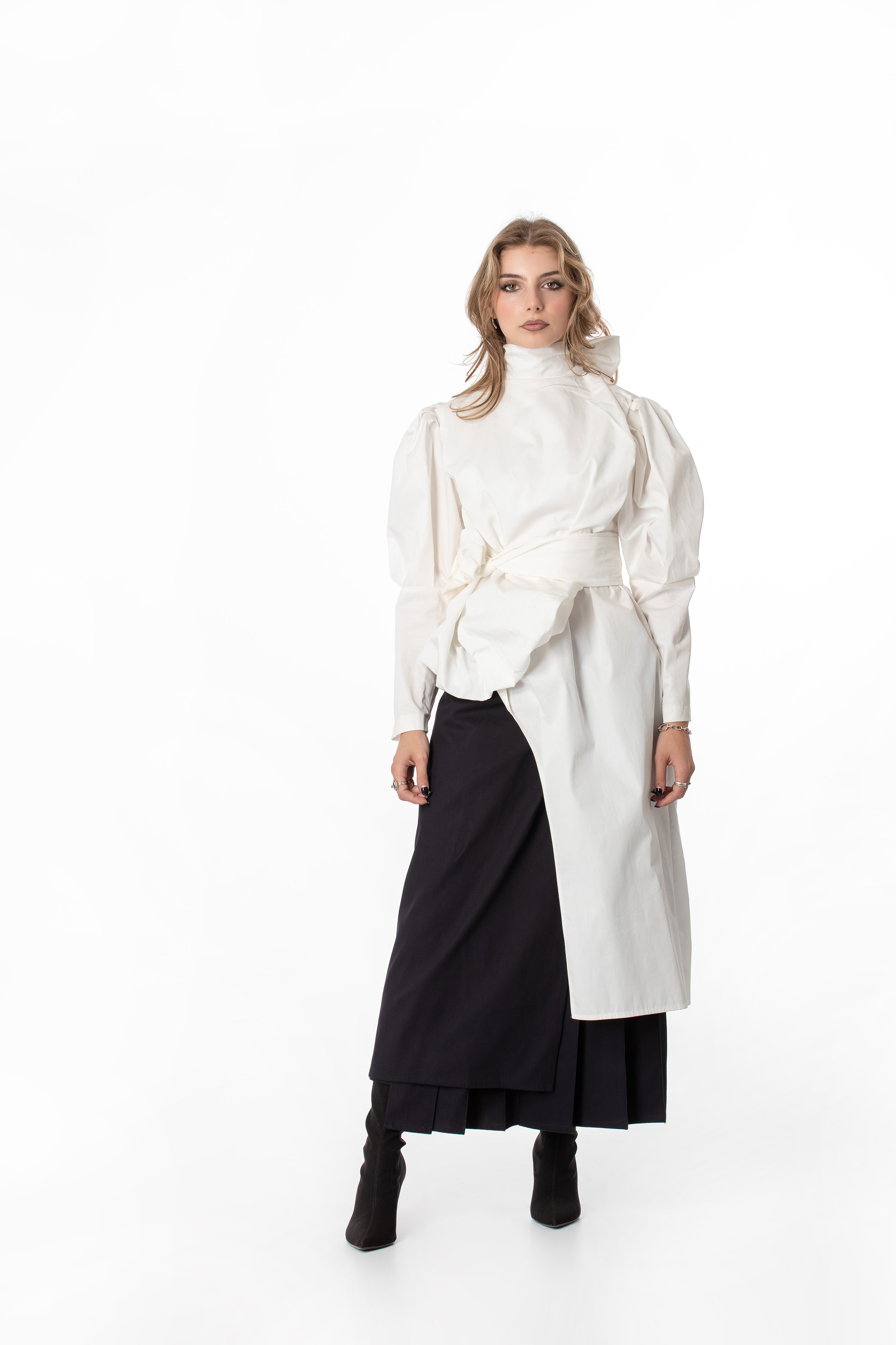 Dramatic High Collar Tunic Shirt