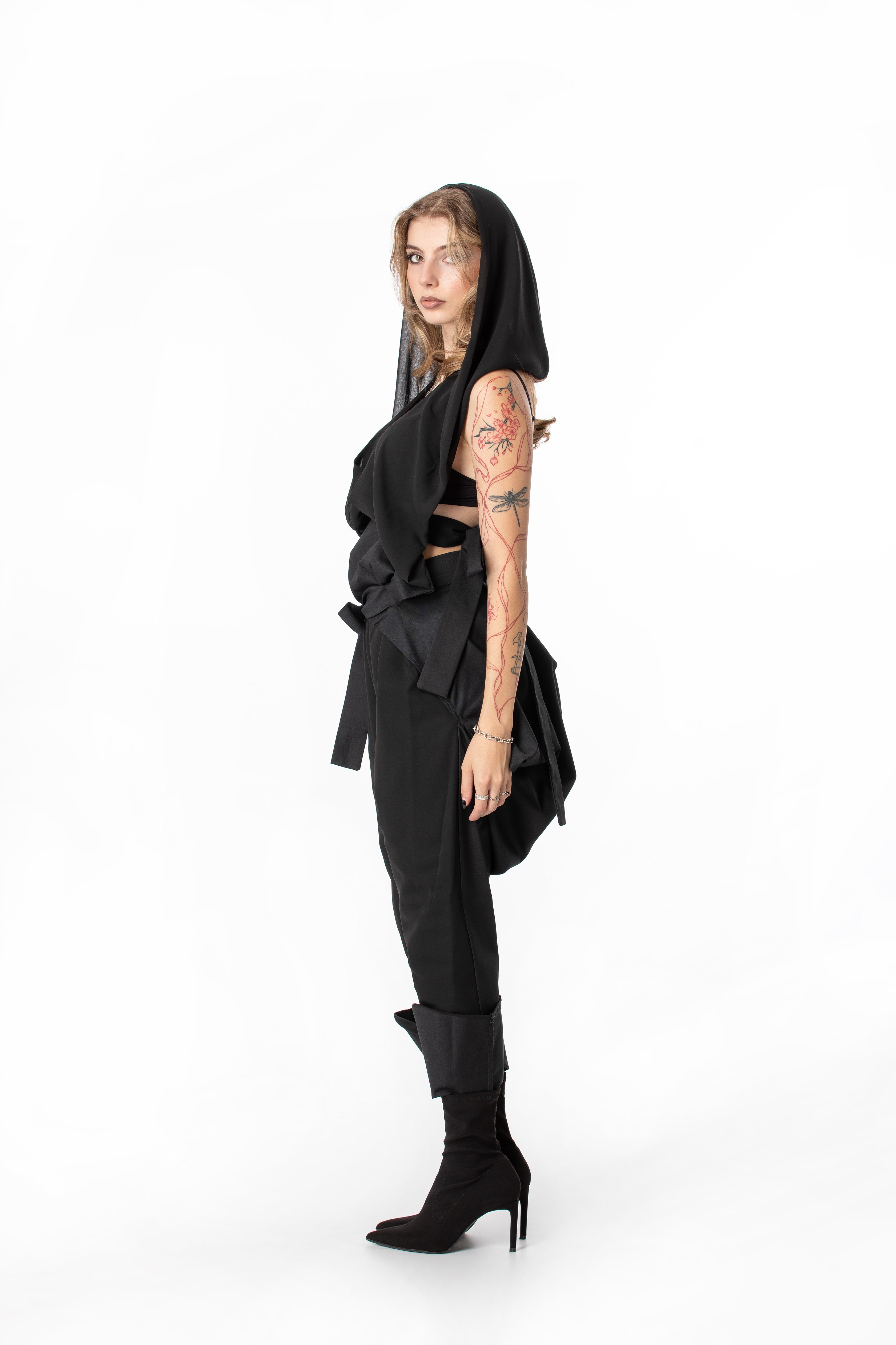 Deconstructed Jumpsuit With Sheer Hood