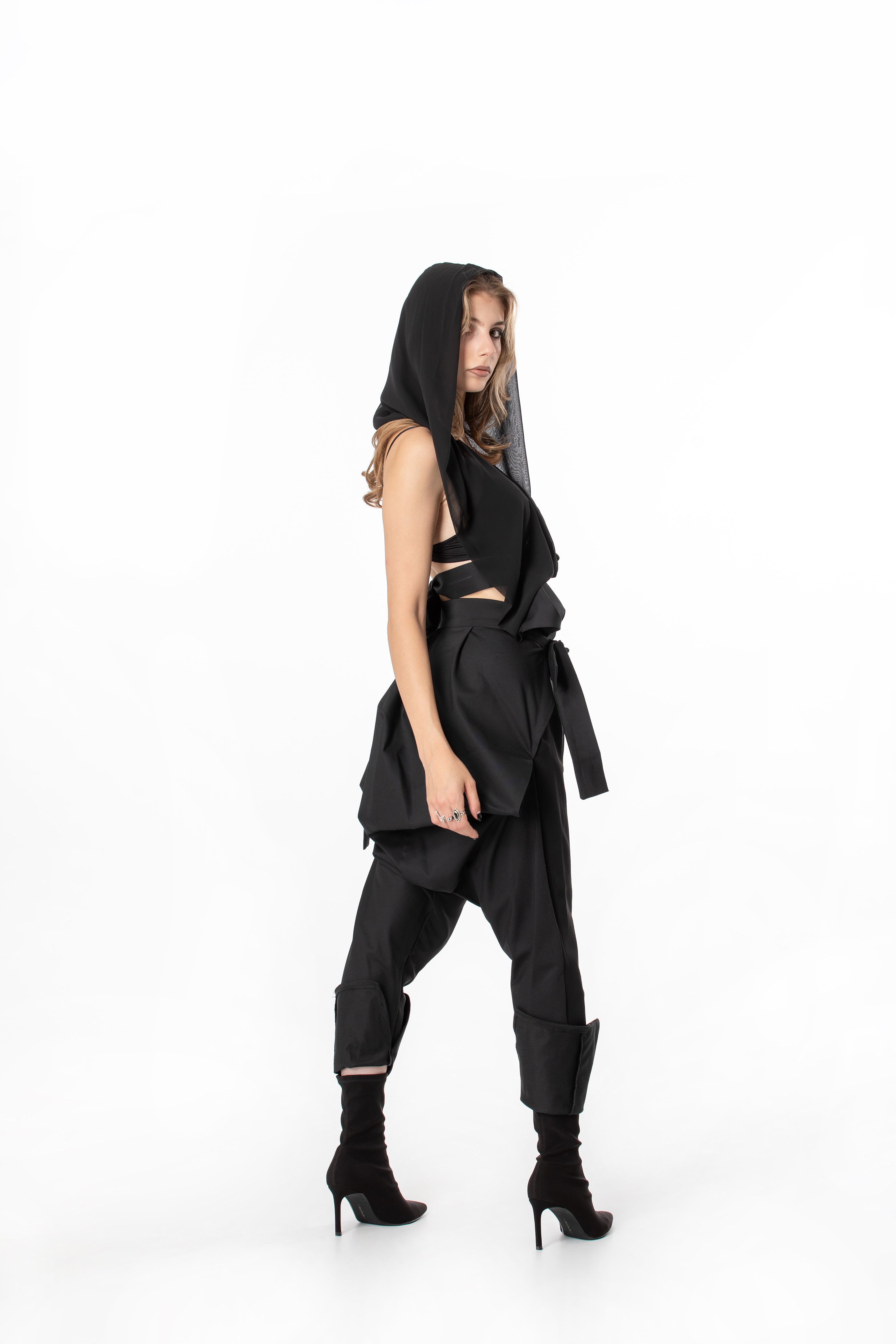 Deconstructed Jumpsuit With Sheer Hood