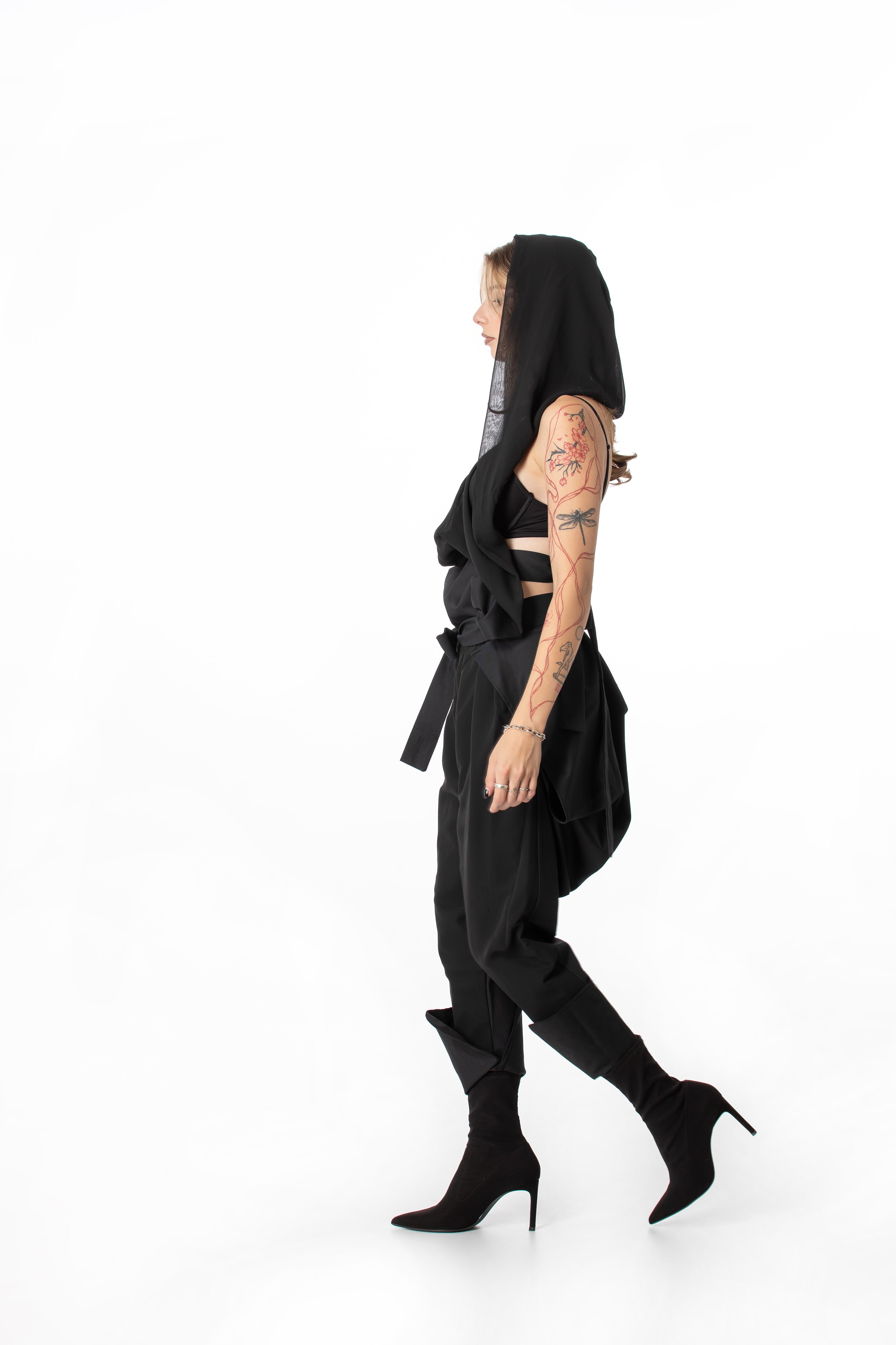 Deconstructed Jumpsuit With Sheer Hood