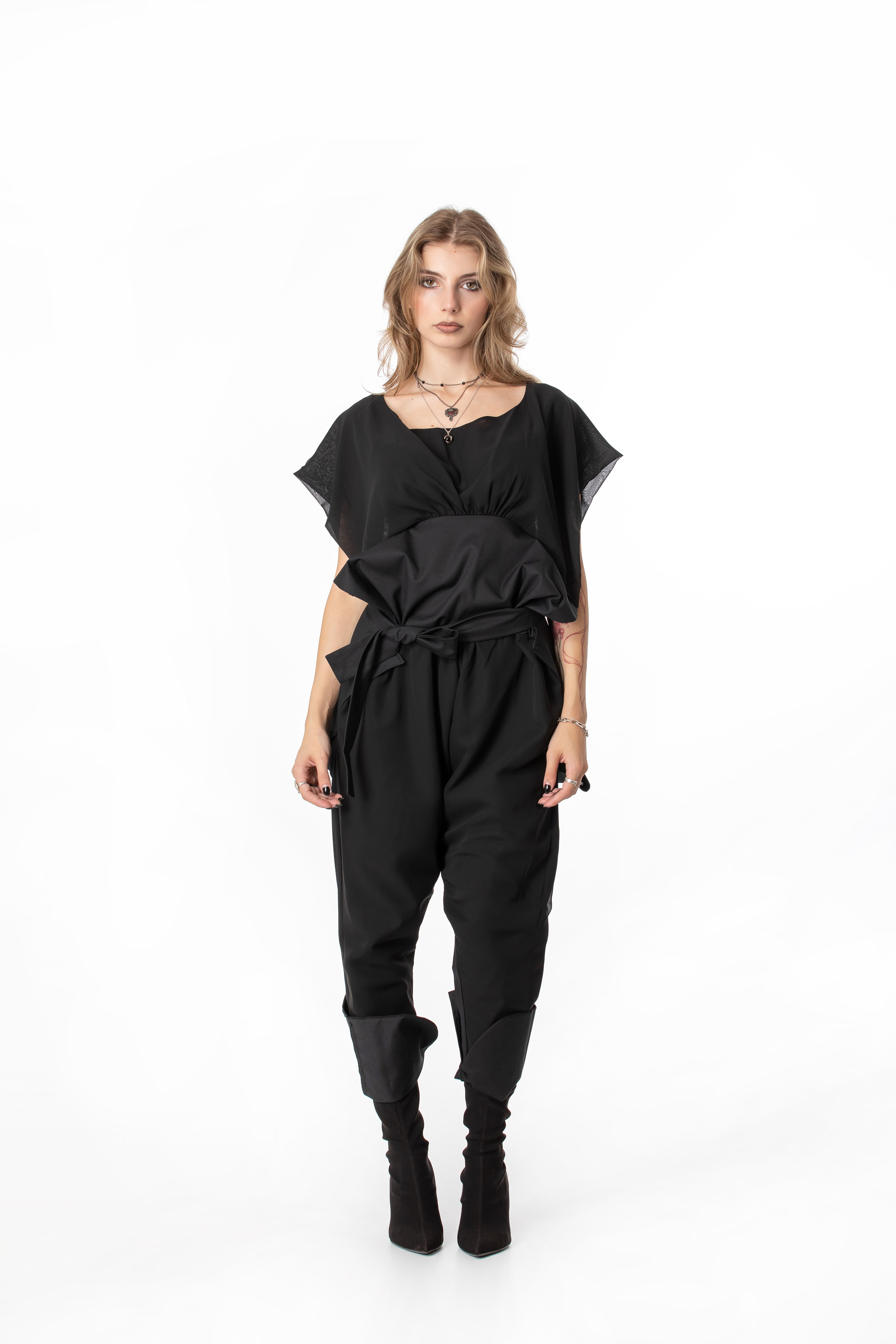 Deconstructed Jumpsuit With Sheer Hood