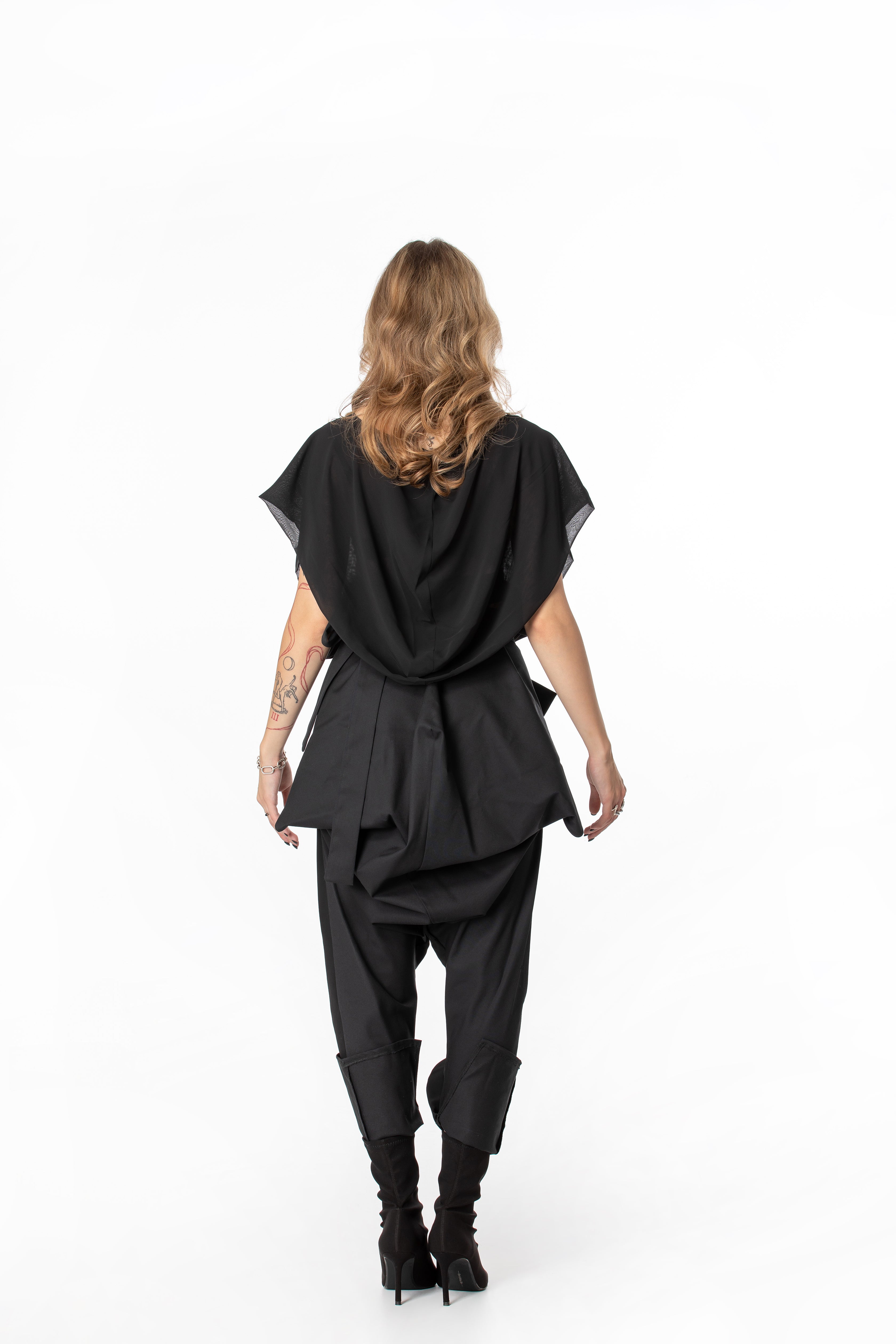 Deconstructed Jumpsuit With Sheer Hood