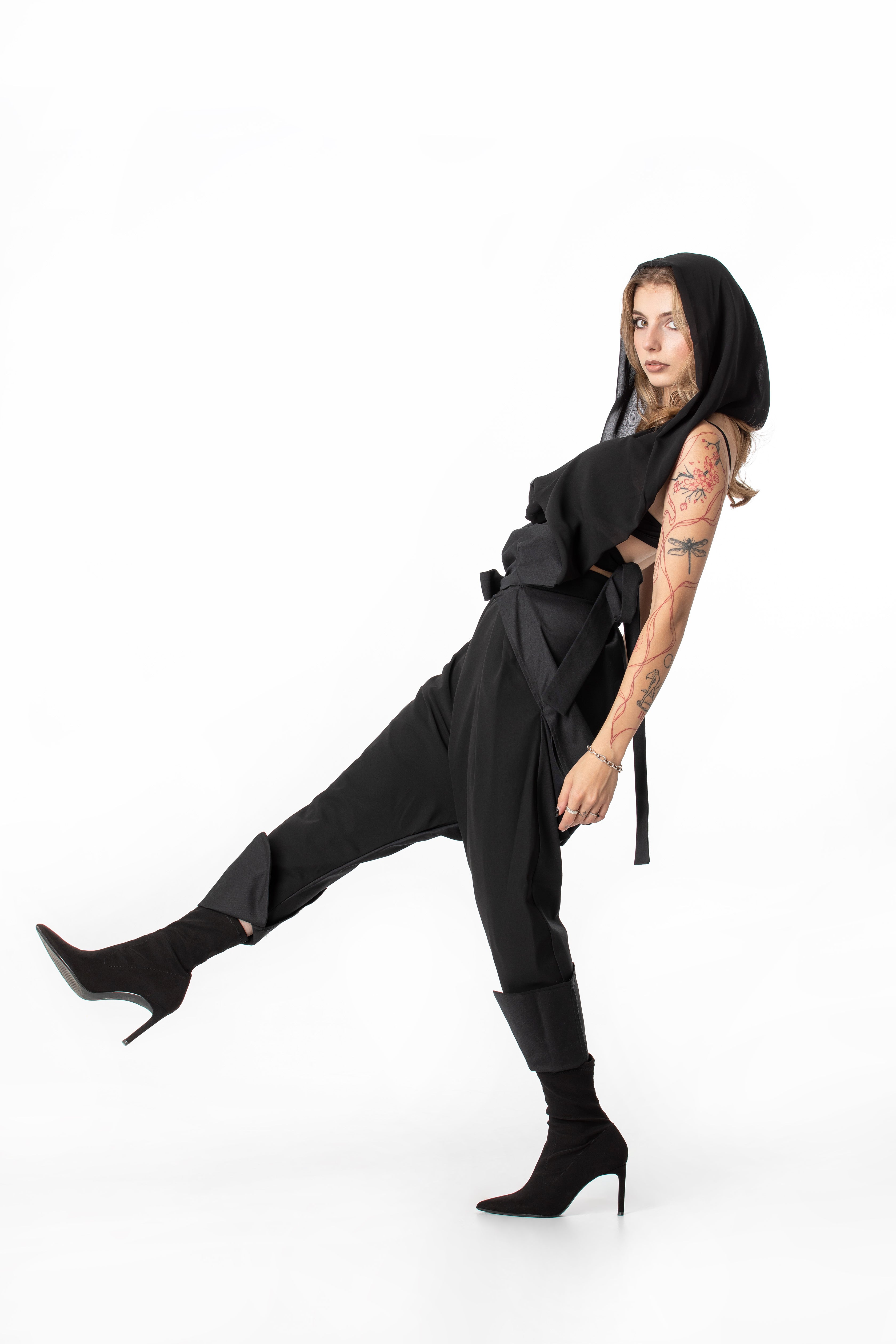 Deconstructed Jumpsuit With Sheer Hood