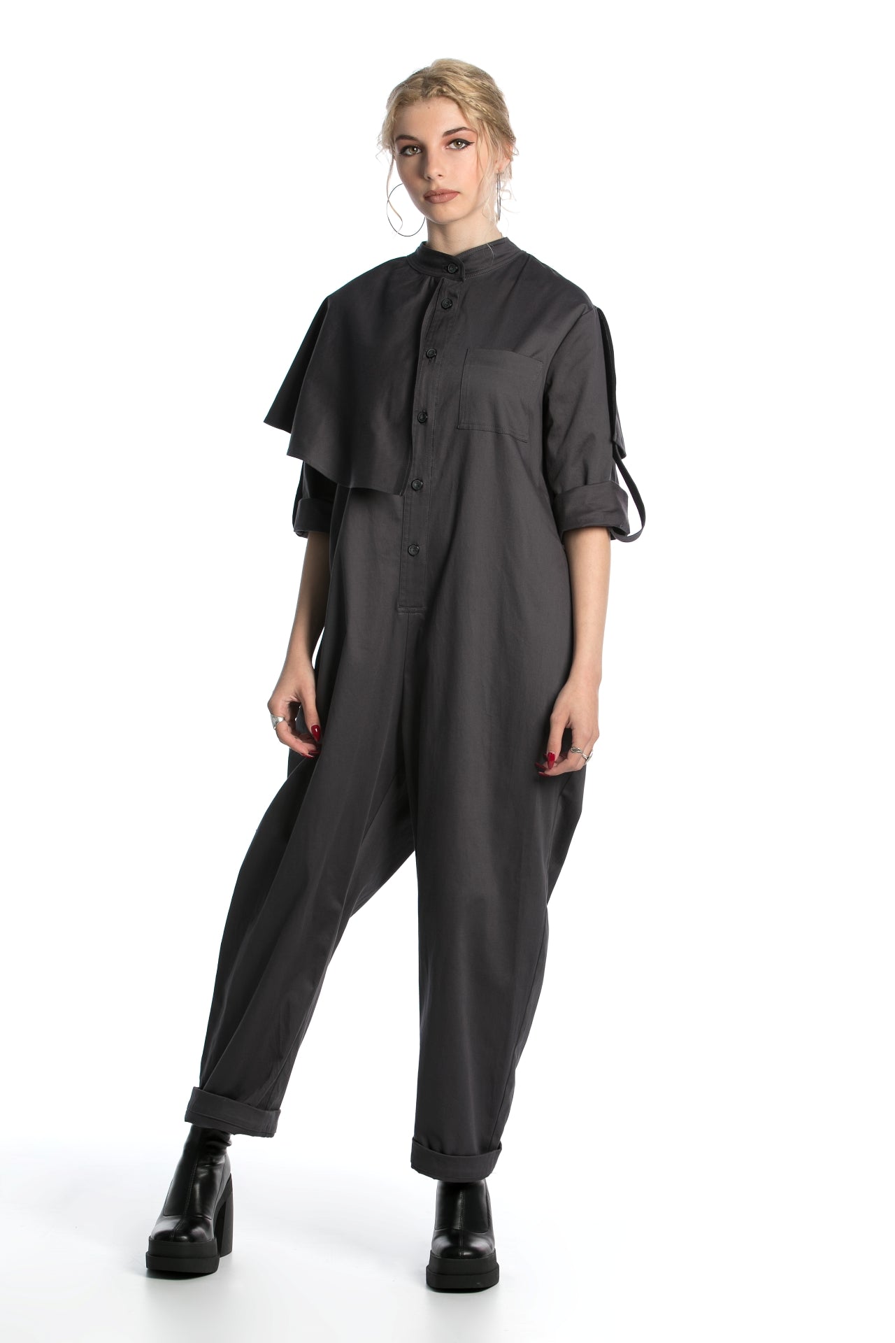 Cotton Jumpsuit with Belt and Back Pockets