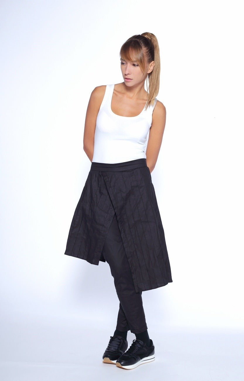 Black Deconstructed Skirt Pants