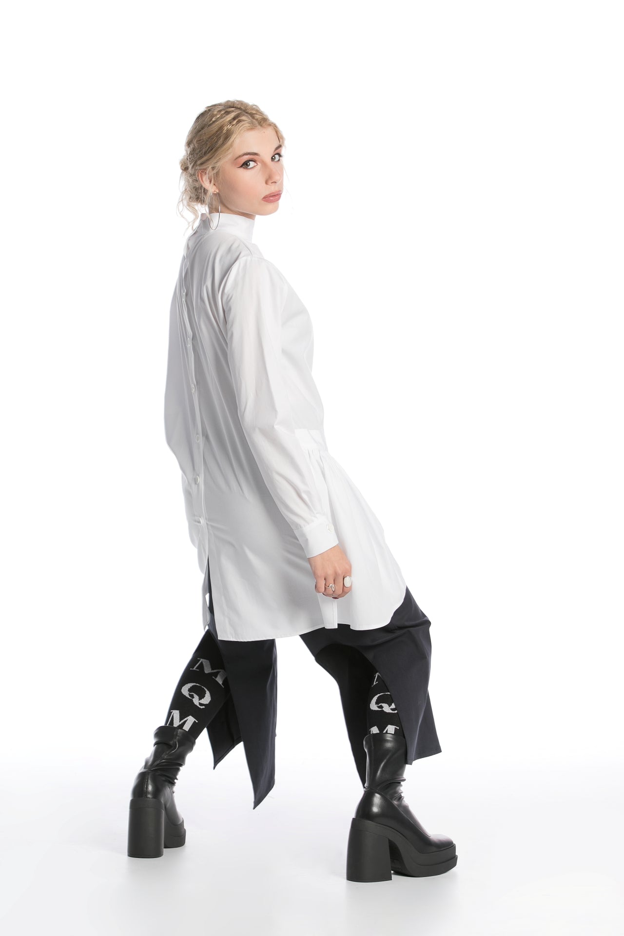 White Tunic Shirt With High Neck