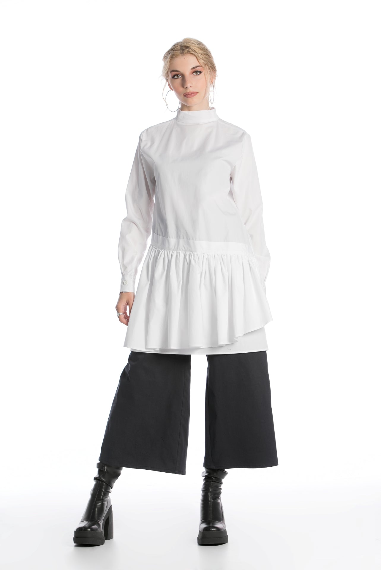 White Tunic Shirt With High Neck