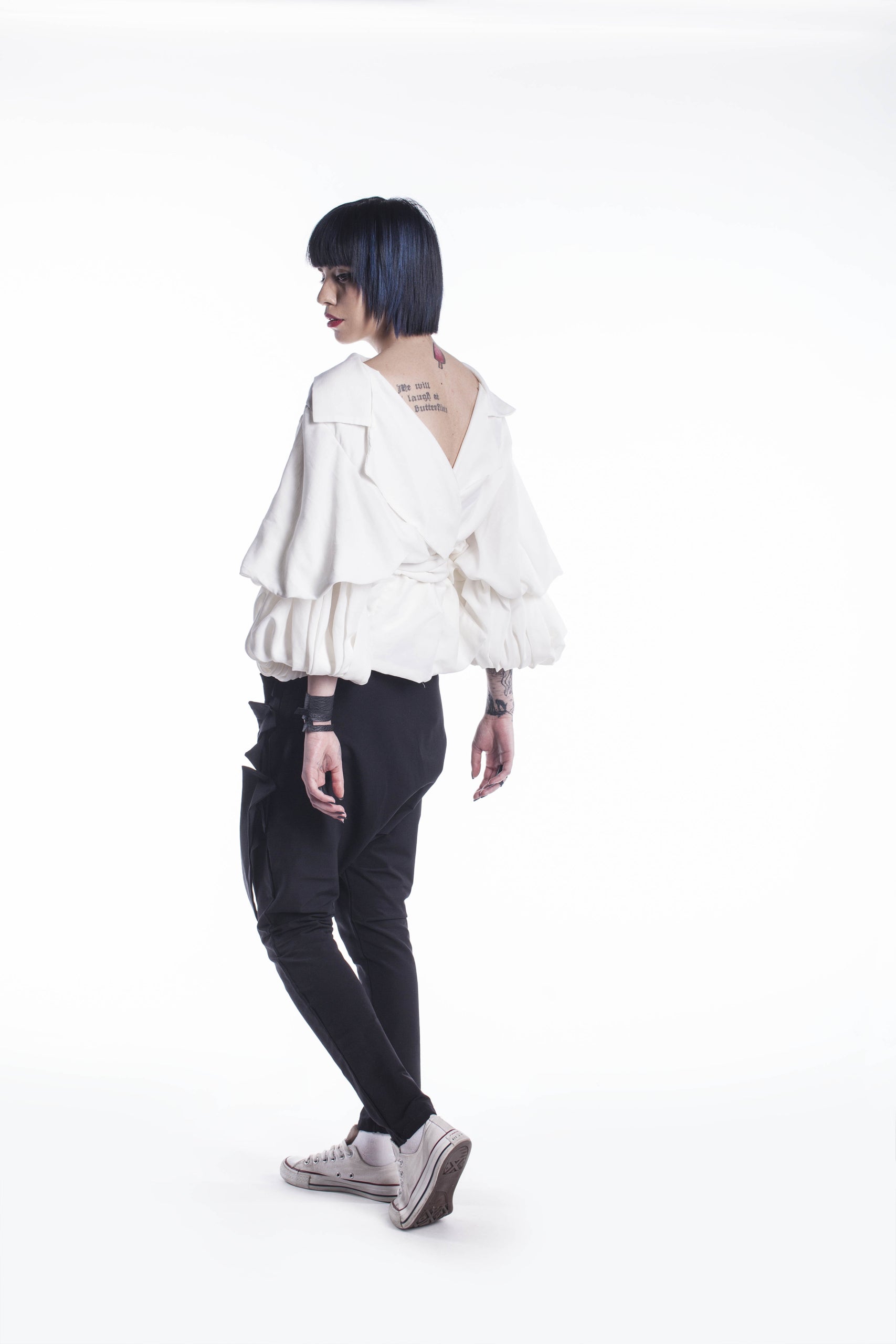 Linen Top with Double Puff Sleeves