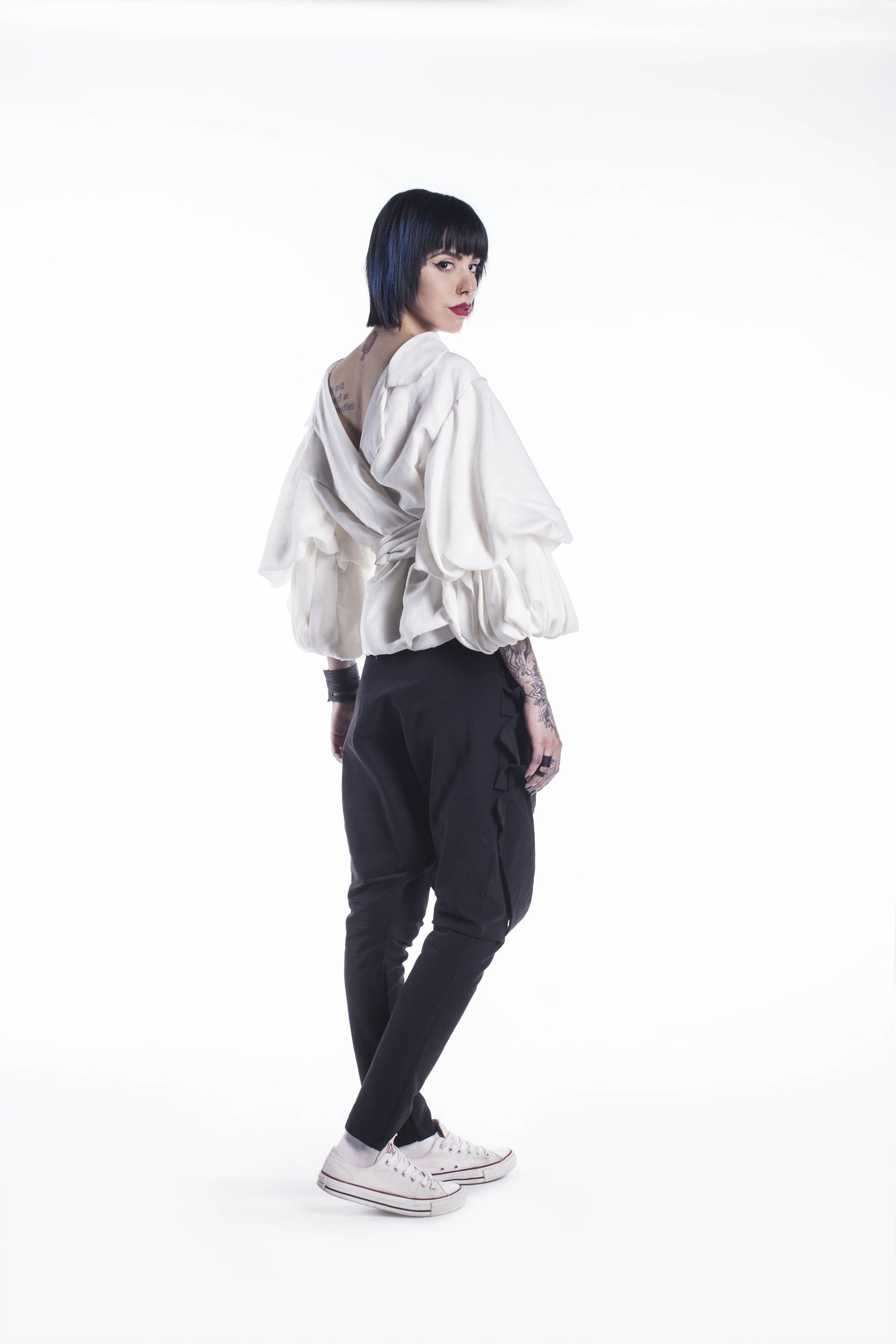 Linen Top with Double Puff Sleeves